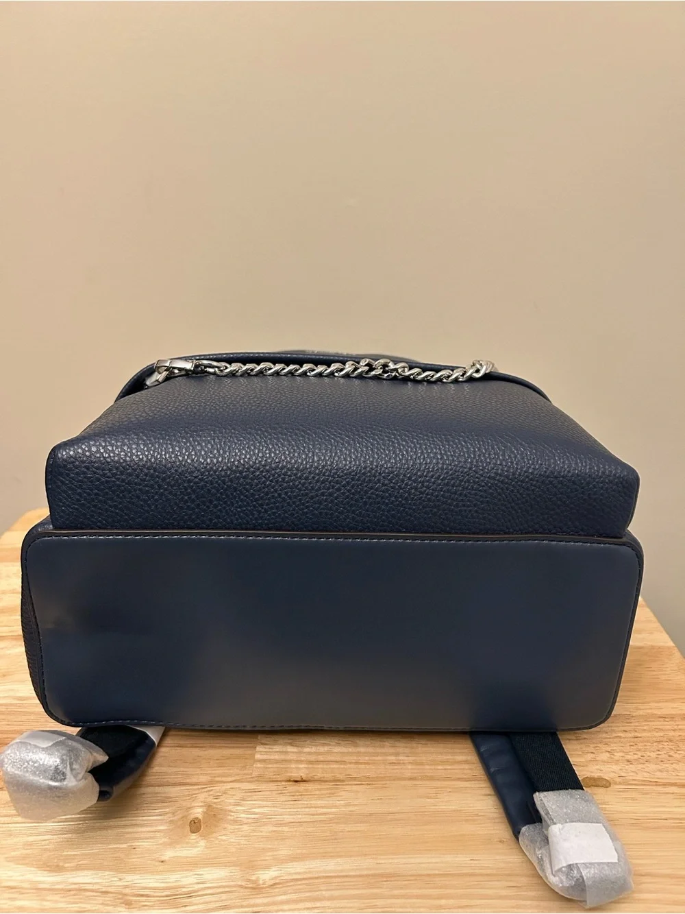 Michael Kors Navy Pebbled Leather Backpack with Silver Chain